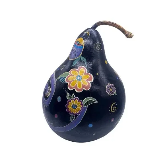 FAT CAT Gourd Handpainted Hand Painted Black Purple Whimsical Burch Style 10